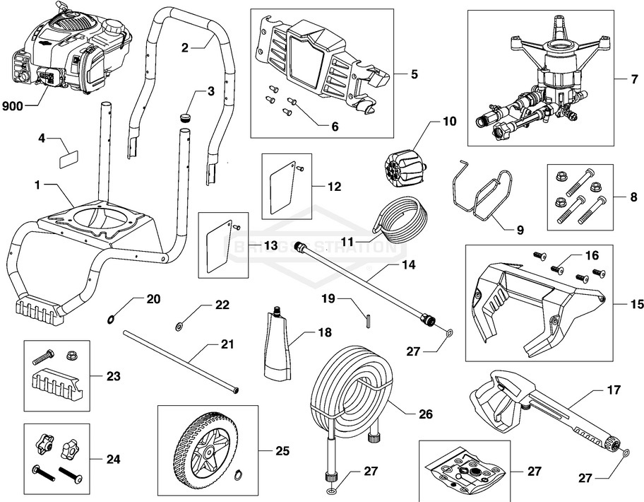 Briggs & Stratton pressure washer model 020772 replacement parts, pump breakdown, repair kits, owners manual and upgrade pump.